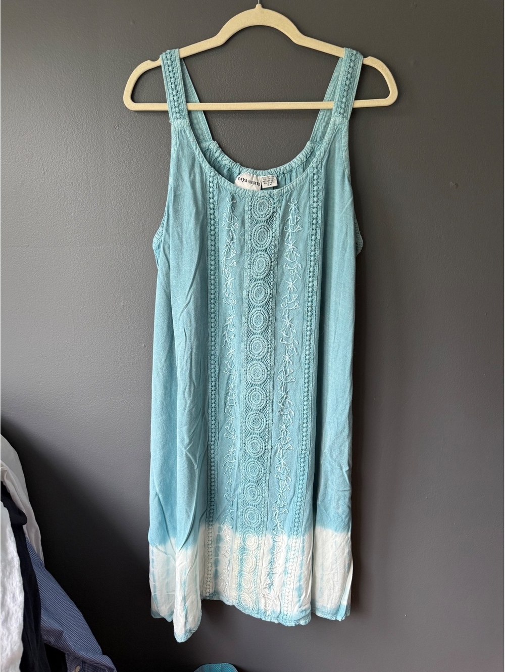 Raya Sun Women's Blue Embroidered Cotton Rayon Summer Dress 3X